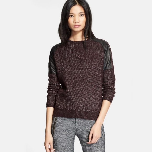 The Kooples Sweaters - The Kooples Sport Leather Trim Tuck Sweather